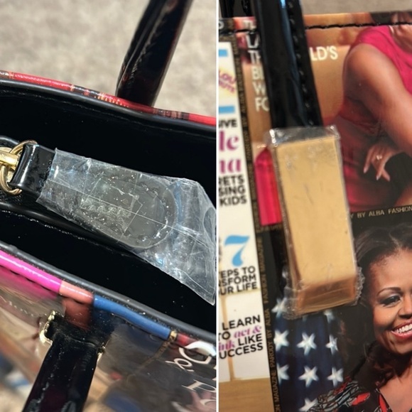 Michelle Obama First Lady Glossy Magazine Print Collage Vinyl Handbag Tote NWOT - Picture 2 of 16